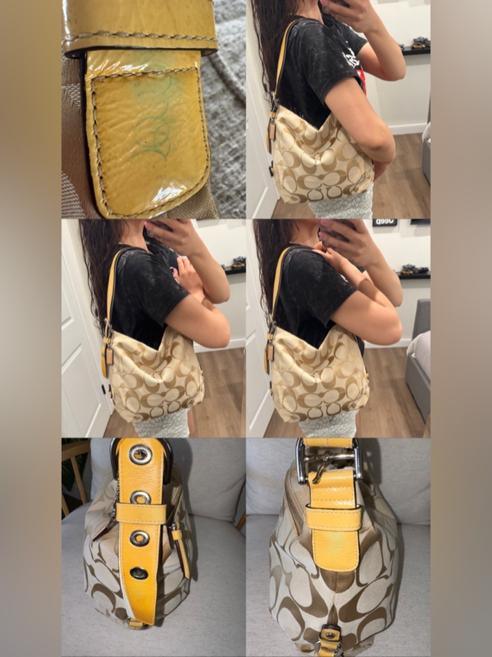 Coach Y2K Carly Signature Hobo Tan Yellow Shoulder Handbag Purse #F15067 Vintage - Picture 16 of 17